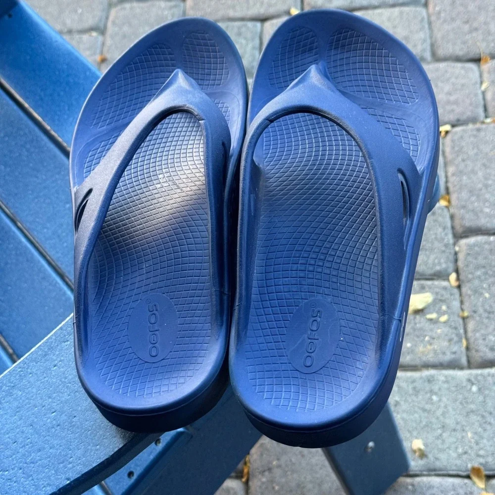 Oofos OOriginal Recovery Sandals Mens 11 Womens 13 Navy Blue Thong Slides EU 44